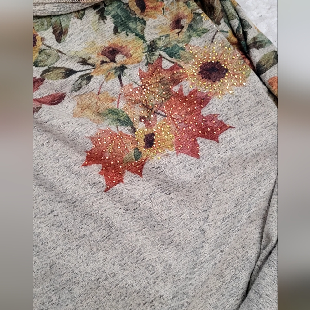 ONE WORLD Beige Floral Cowl Neck Tunic with Autumn Leaves - Picture 3 of 3